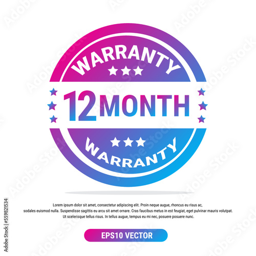 Warranty 12 month isolated vector label on white background. Guarantee service icon template