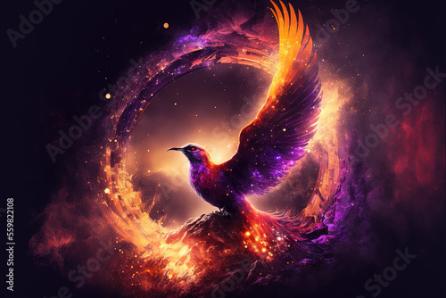 Fototapeta Illustration of a celestial phoenix in fire