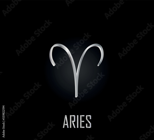 3d silver symbol of zodiac sign aries on dark background