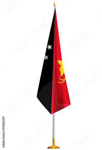 Isolated small national flag of Papua New Guinea vector with golden flagpole.Standing miniature flag of Papua New Guinea