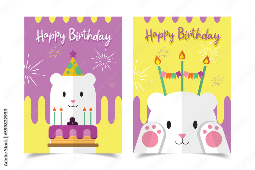 Happy birthday greeting card decorated with bear