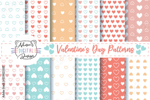 Valentine's Day Hearts Patterns Bundle. Set of Patterns for wallpapers, fabric, wrapping paper, and textiles. 