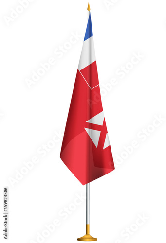 Isolated small national flag of Wallis and Futuna vector with golden flagpole.Standing miniature flag of Wallis and Futuna photo