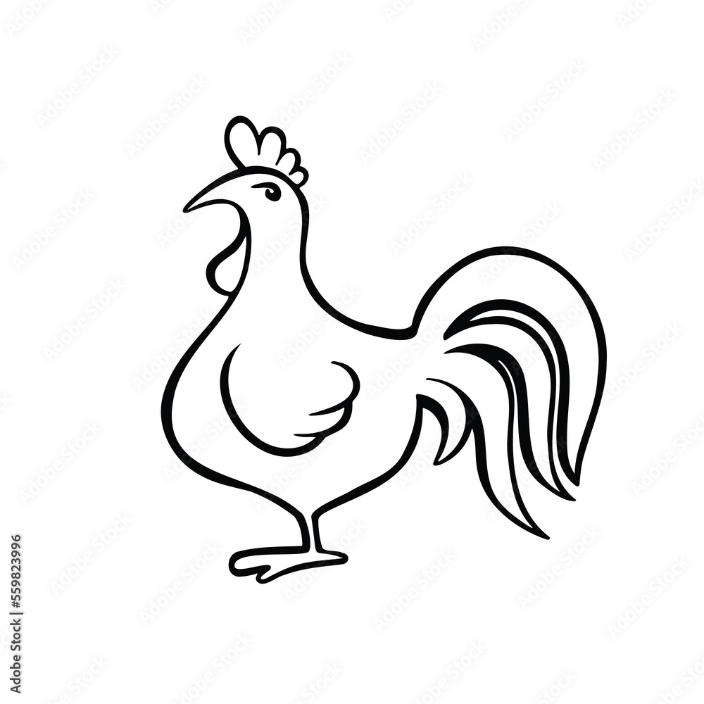 Obraz premium Oriental horoscope symbol of rooster, chicken line, vector illustration