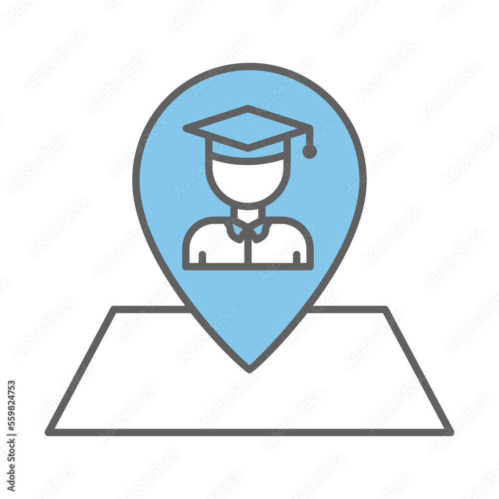 Student icon illustration with map. suitable for education location icon. icon related to education, graduation. Two tone icon style. Simple vector design editable
