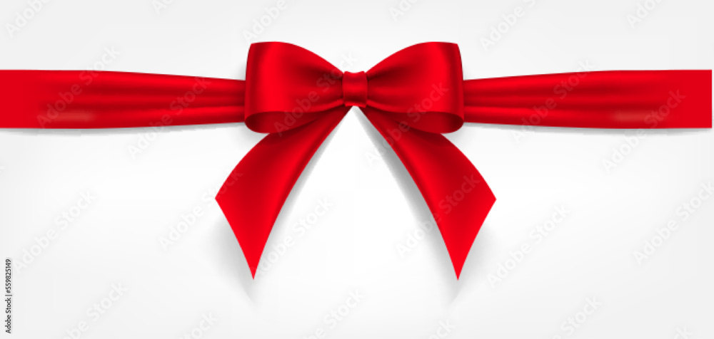 Satin decorative red bow with horizontal red ribbon isolated on white background Satin decorative red bow with horizontal red ribbon isolated on white background