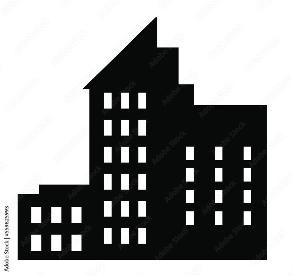 This set of illustrations features a black skyscraper