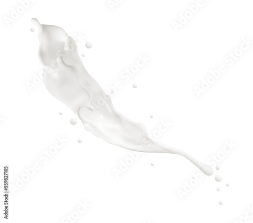 Milk splashes and drops in the air isolated on a white background