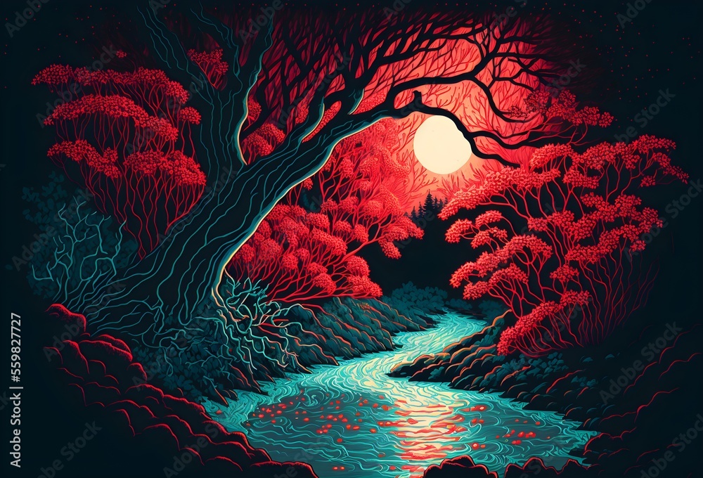  red forest with sun