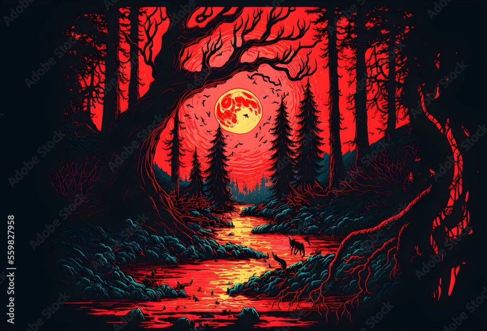 red forest with sun