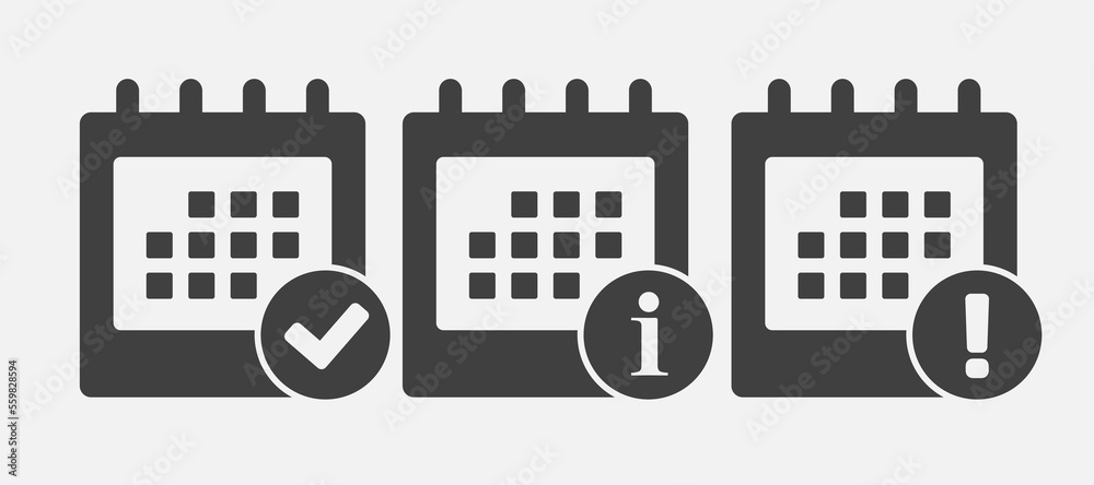 Icon calendar - popup message check, info, error Icon calendar - popup message check, info, error