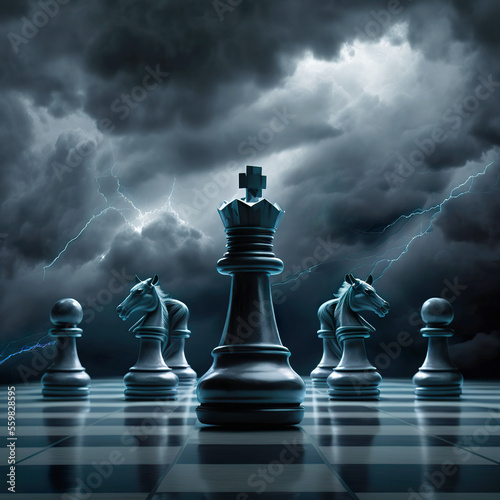 Chess pieces on the chessboard against different backgrounds Fototapeta