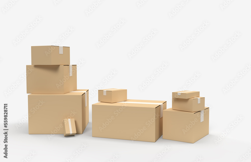 3D Realistic Stack of cardboard box carton or parcel with empty space. concept of delivering goods. 3D Realistic Stack of cardboard box carton or parcel with empty space. concept of delivering goods.