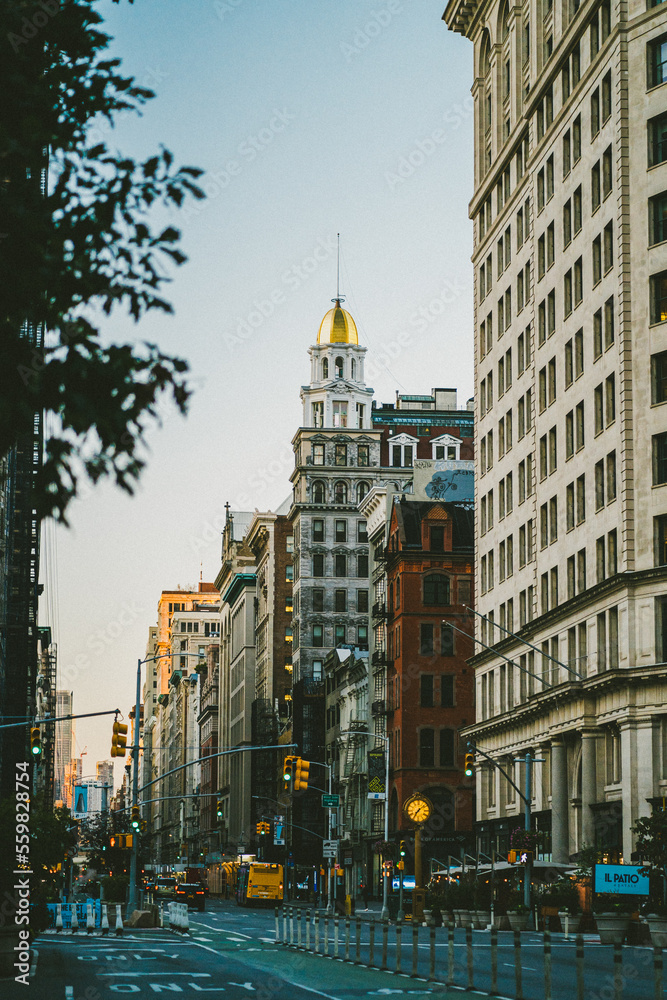 Downtown with old buildings in city district Downtown with old buildings in city district
