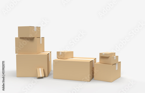3D Realistic Stack of cardboard box carton or parcel with empty space. concept of delivering goods. © NOTE OMG