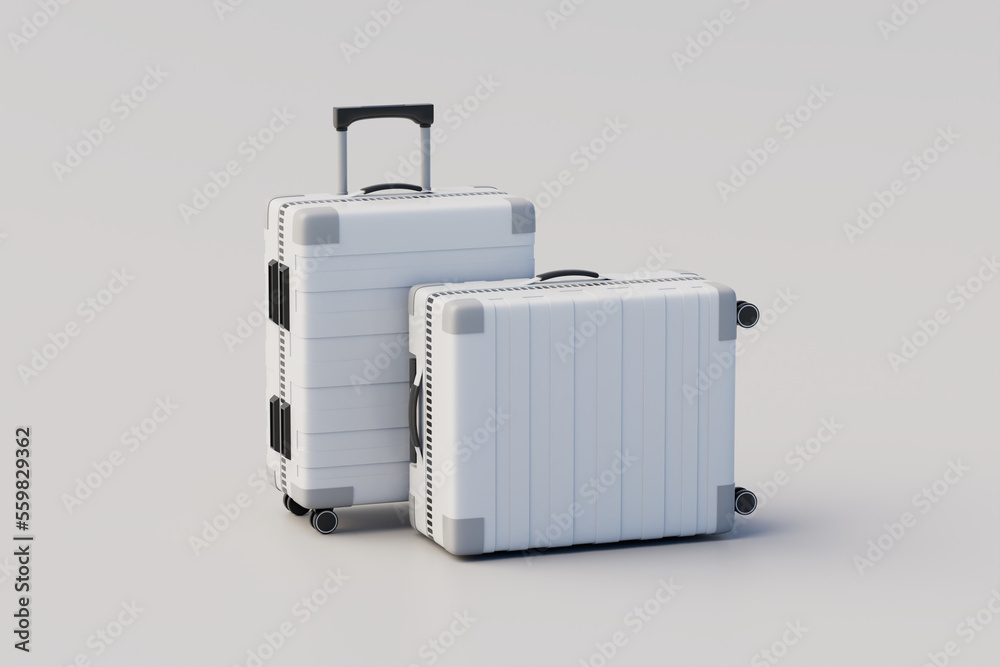 Minimalistic concept suitcase or luggage mockup on white background. 3D Rendering Minimalistic concept suitcase or luggage mockup on white background. 3D Rendering