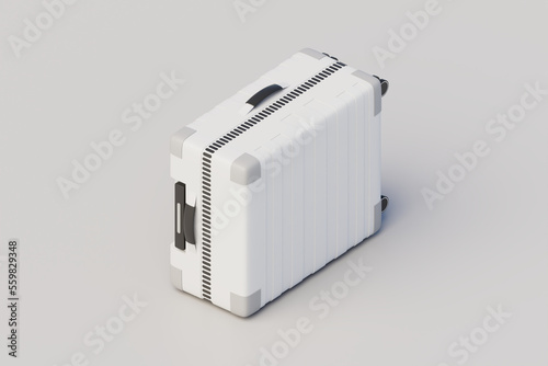 Minimalistic concept suitcase or luggage mockup on white background. 3D Rendering