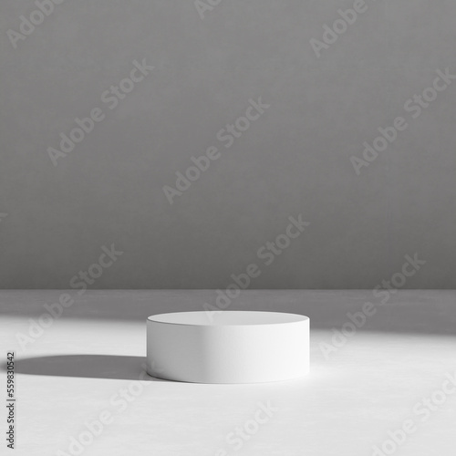 Empty concrete room round cement podium for product presentation on minimalist background