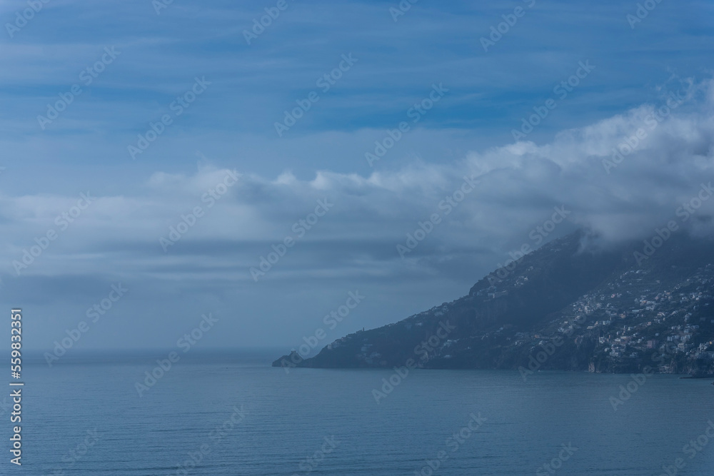 View of the Amalfi coastline at sunset, Salerno, Campania, Italy. View of the Amalfi coastline at sunset, Salerno, Campania, Italy.