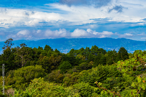 Beautiful mountain landscape city panorama forest trees nature Costa Rica.