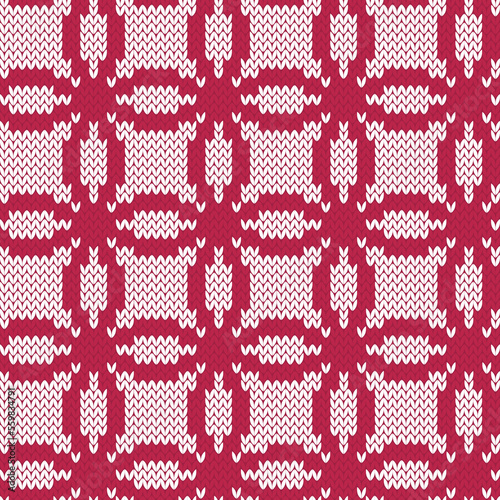 Circle geometric jacquard knitted seamless pattern for home textile design. Viva magenta color 2023.