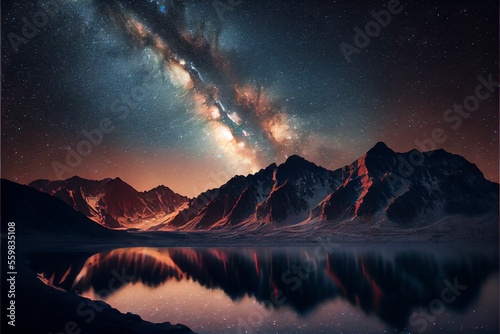 The Milky Way Galaxy above the Mountains. Generative AI