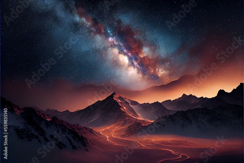 The Milky Way Galaxy above the Mountains. Generative AI