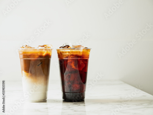 Ice americano and cafe latte on the table