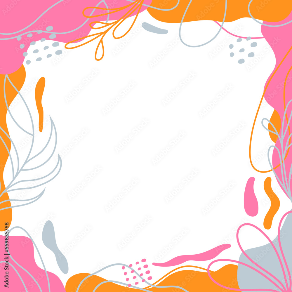 vector organic abstract background frame with organic shapes, flowers and leaves, blobs, etc. 