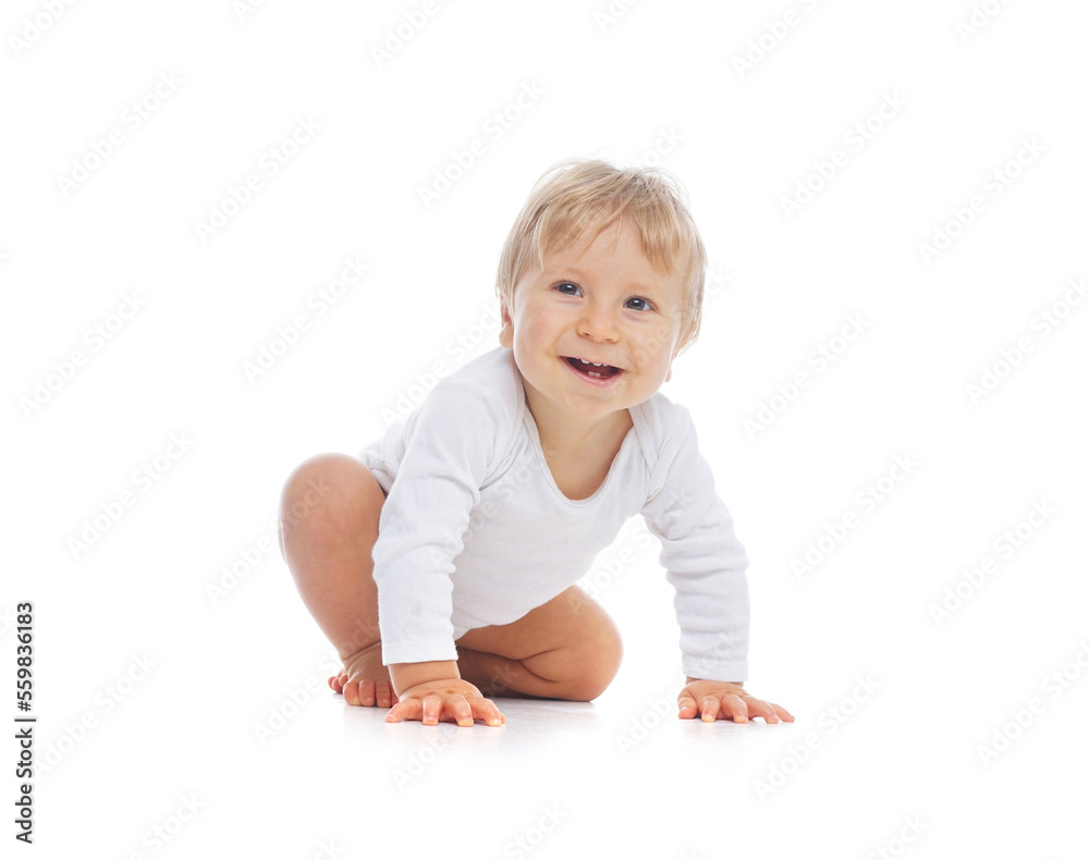 Little, happy and smiling cute baby in the studio. Portrait of a one year old baby. The concept of happiness. Little, happy and smiling cute baby in the studio. Portrait of a one year old baby. The concept of happiness.