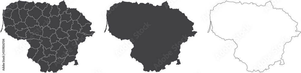 set of 3 maps of Lithuania - vector illustrations