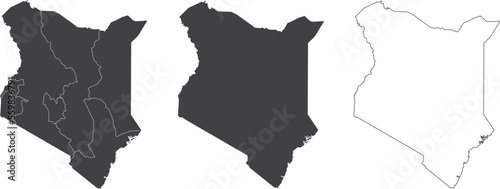 set of 3 maps of Kenya - vector illustrations