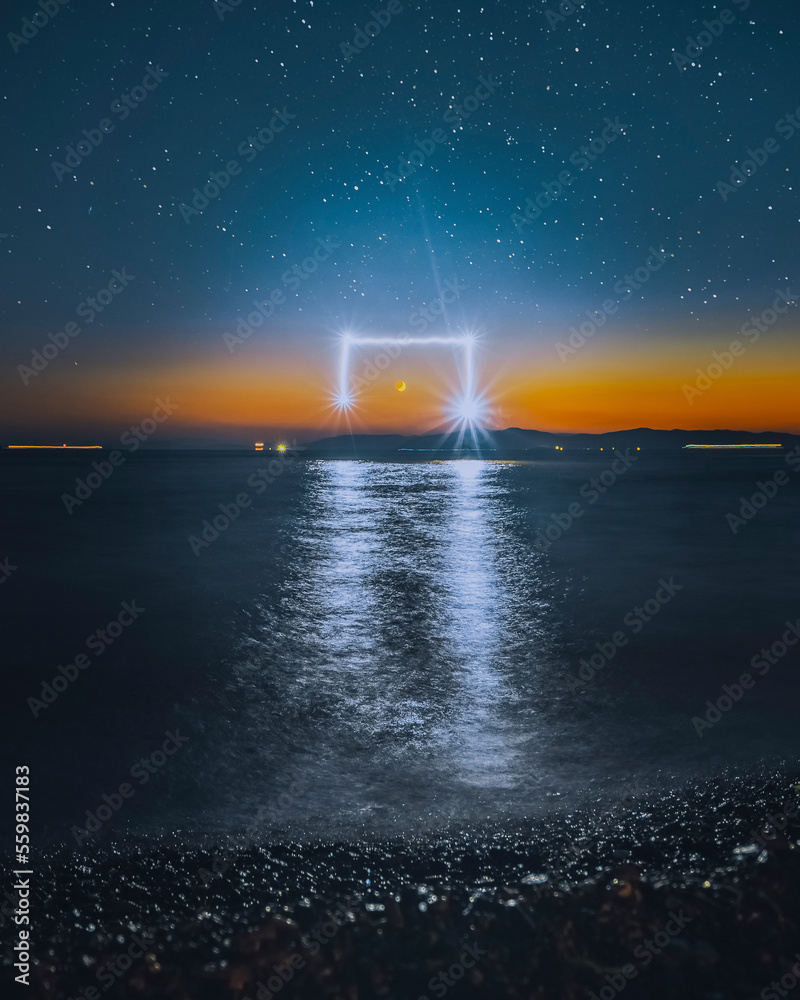 View of light painting flare on a small island in Vladivostok, Russia. View of light painting flare on a small island in Vladivostok, Russia.