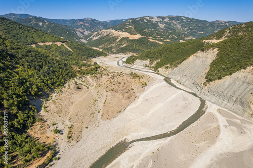 Aerial view of river Osum in Albania near village Rog in Summer 2022 photo