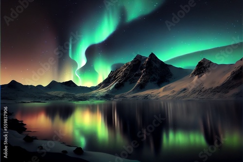 Northern Lights in the sky. Generative AI