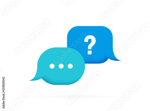 3d messages bubble with question mark and chat concept. Design for FAQ, help, question and answer, support. Vector illustration