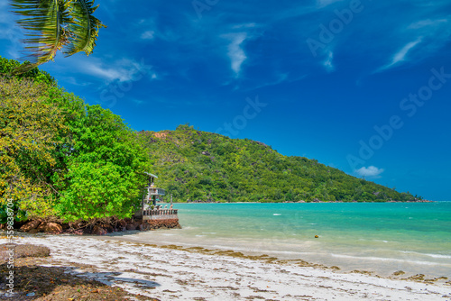 Tropical Paradise beach. Beautiful shoreline of Seychelles Islands