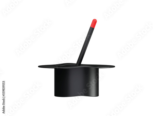 Magic hat and stick with 3d vector icon cartoon minimal style illustration