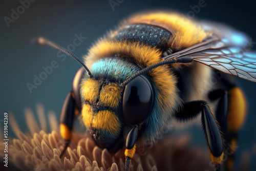 close up macro picture of a bee, animal, art illustration