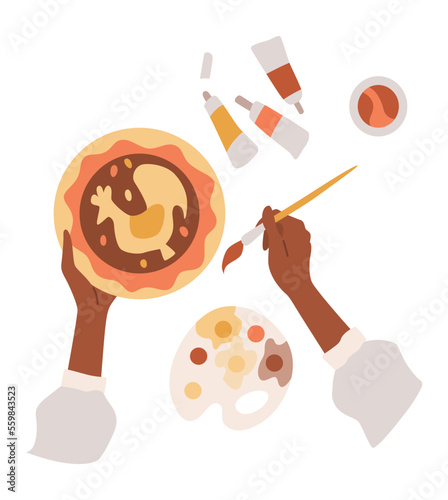 Handcraft creative workshop. Handmade hobby, creative work and art. Hands create crafts. Making decorative craftwork. Art crafts class vector banner for children