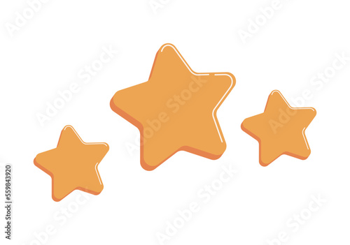 Three yellow stars glossy colors. Achievements for games. Customer rating feedback concept from client.