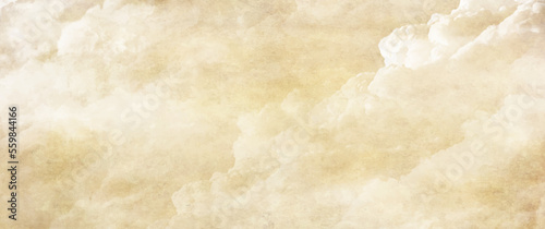 Old paper vector texture with white clouds and sky for cover design, cards, flyer, poster, banner. Vintage dirty watercolor art backdrop. Hand drawn watercolour illustration. Aged painted template.