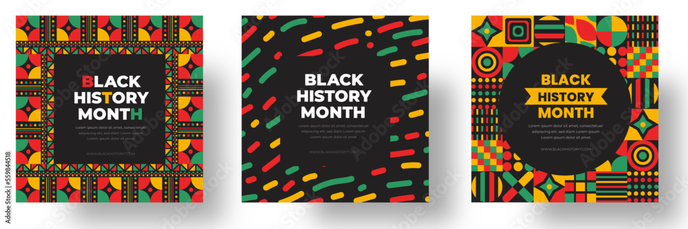 black history month social media post square banner design. black history month background. Juneteenth Independence Day Background. Freedom or Emancipation day. Neo Geometric pattern concept. - obrazy, fototapety, plakaty 