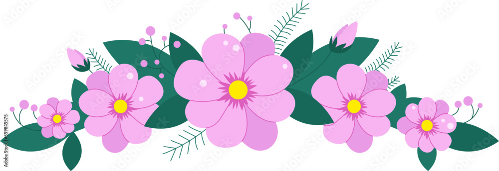 Wildflowers wreath flat icon Pink flowers bouquet