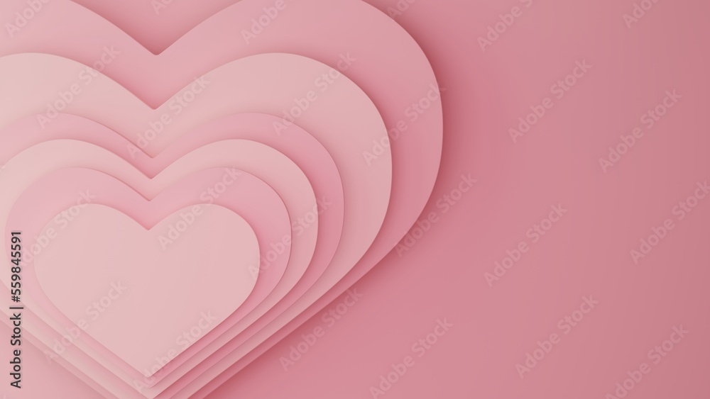 valentine's card with set of heart shapes with different sizes in pink colors on pink background