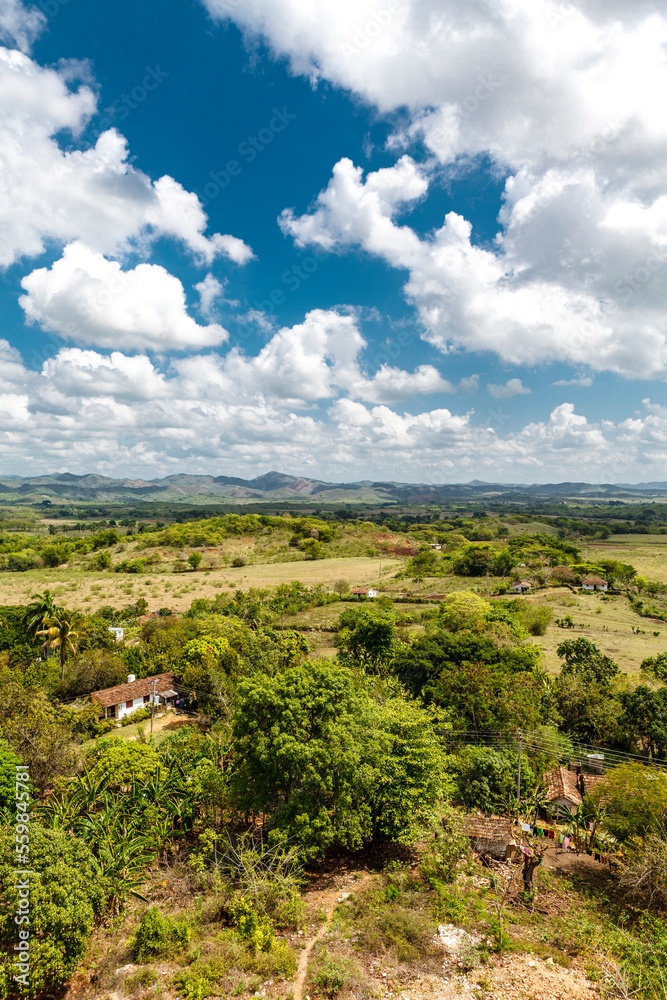 View of the former Iznaga sugar plantation and the Valley de los Ingenios near Trinidad, Cuba, Caribbean