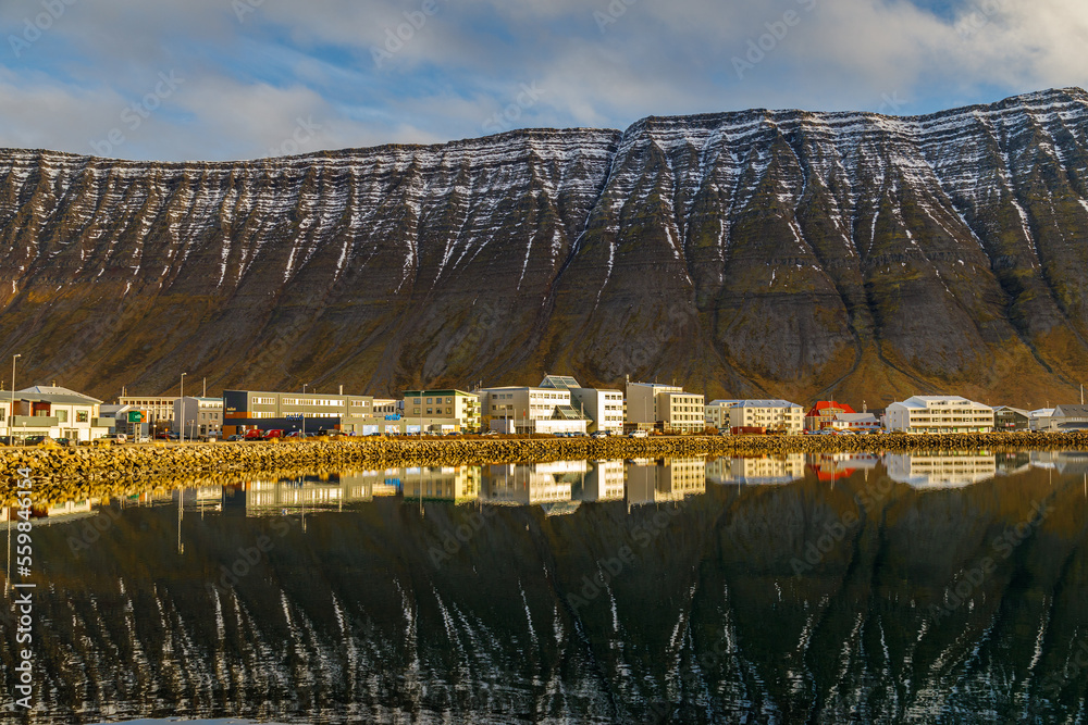 The town of Isafjardarbaer in the Isafjardardjup fjord in North Iceland