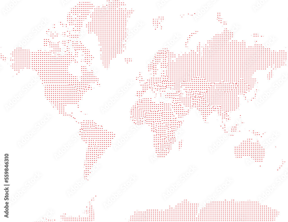Karte der Kontinente der Welt in gepunktetem Rot