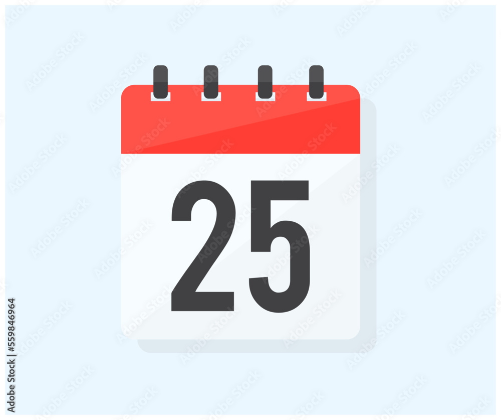 The twenty fifth day of the month with date 25, day twenty fifth logo design. Calendar icon flat day 25. Reminder symbol. Event schedule date. Meeting appointment time vector design and illustration.
The twenty fifth day of the month with date 25, day twenty fifth logo design. Calendar icon flat day 25. Reminder symbol. Event schedule date. Meeting appointment time vector design and illustration.