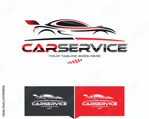 Concept Race Car Service Logo Design in Black and Red in white background with Variations